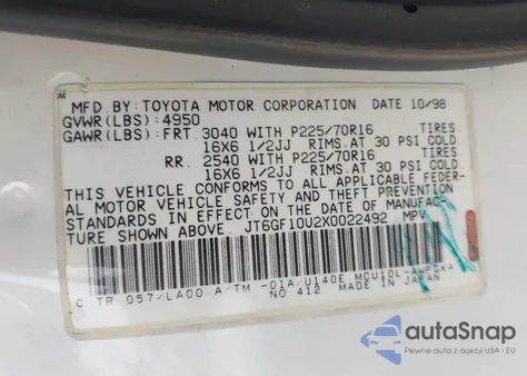 1999 Lexus Rx 300 from USA, damaged, VIN JT6GF10U2X0022492